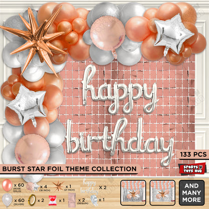 Brust Star Rose Gold Color Foil Balloon Set With Happy Birthday Cursive Foil Letter Balloon Arch Theme