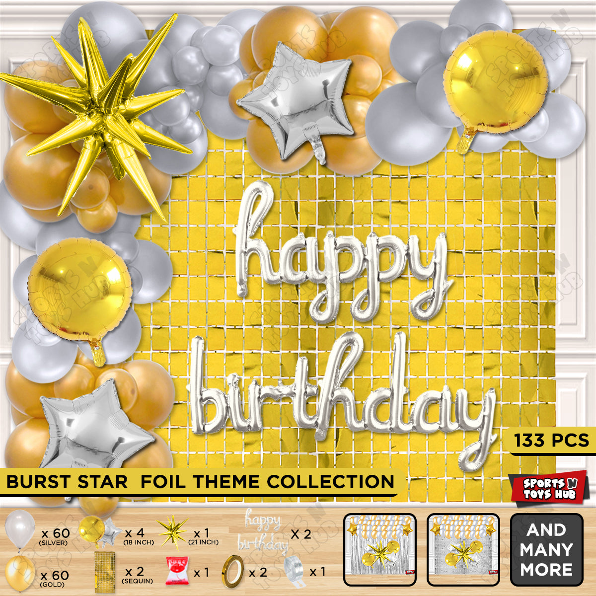 Brust Star Gold Color Foil Balloon Set With Happy Birthday Cursive Foil Letter Balloon Arch Theme