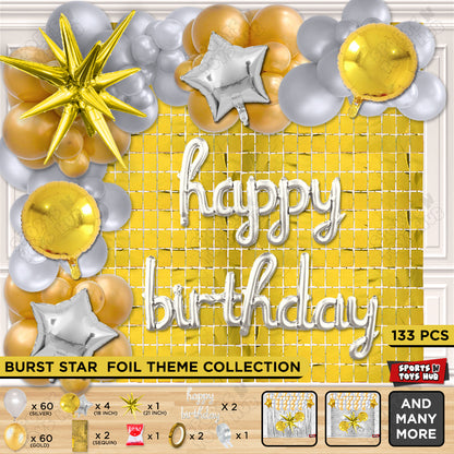 Brust Star Gold Color Foil Balloon Set With Happy Birthday Cursive Foil Letter Balloon Arch Theme