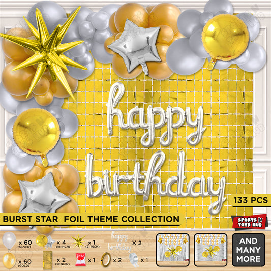 Brust Star Gold Color Foil Balloon Set With Happy Birthday Cursive Foil Letter Balloon Arch Theme