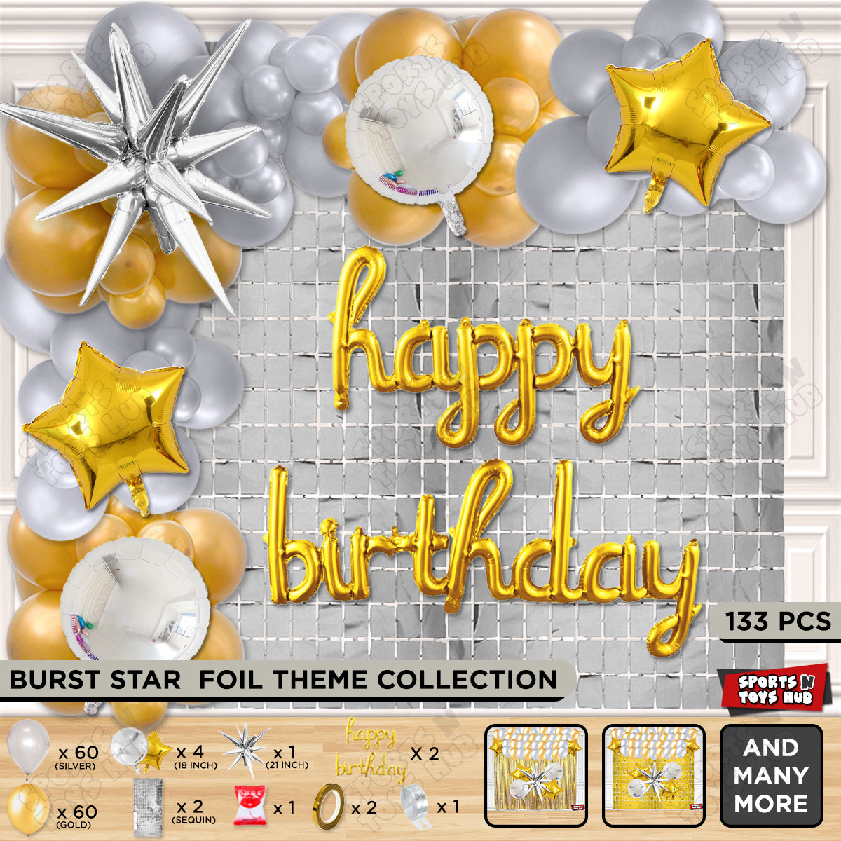 Brust Star Gold Color Foil Balloon Set With Happy Birthday Cursive Foil Letter Balloon Arch Theme