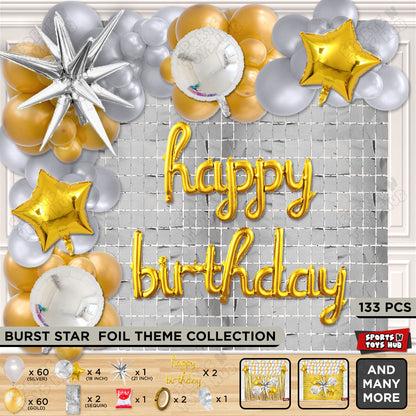 Brust Star Gold Color Foil Balloon Set With Happy Birthday Cursive Foil Letter Balloon Arch Theme