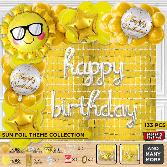 Smart Sun Foil Balloon Set With Happy Birthday Cursive Foil Letter Balloon Arch Theme