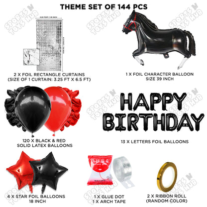 Cartoon Black Horse Theme Foil Balloon Set with Happy Birthday Foil Letter Arch Theme