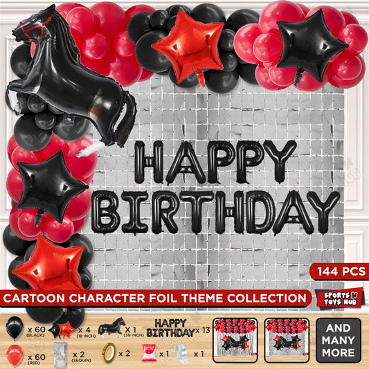 Cartoon Black Horse Theme Foil Balloon Set with Happy Birthday Foil Letter Arch Theme