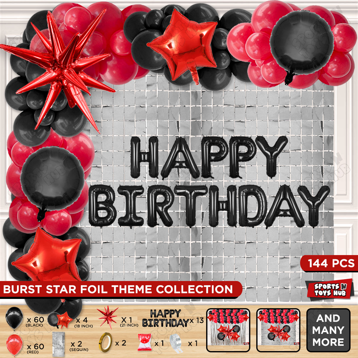 Brust Star Red Color Foil Balloon Set With Happy Birthday Foil Letter Balloon Arch Theme