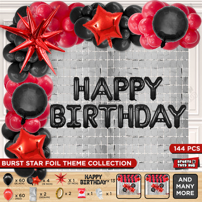 Brust Star Red Color Foil Balloon Set With Happy Birthday Foil Letter Balloon Arch Theme
