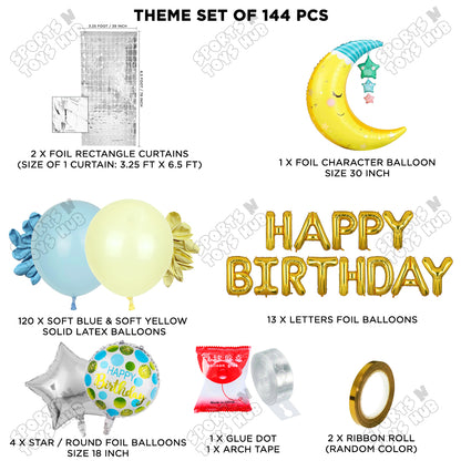 Crescent Moon with Star Foil Balloon Set With Happy Birthday Foil Letter Balloon Arch Theme