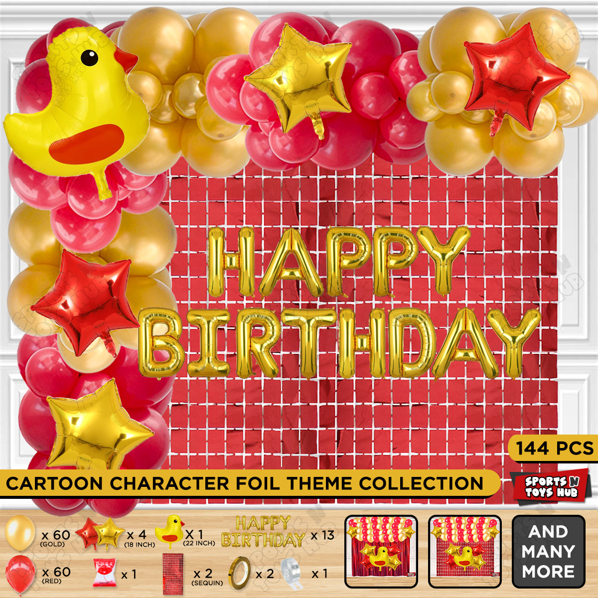 Chick Cartoon Foil Balloon Stand Set With Happy Birthday Foil Letter Arch Theme
