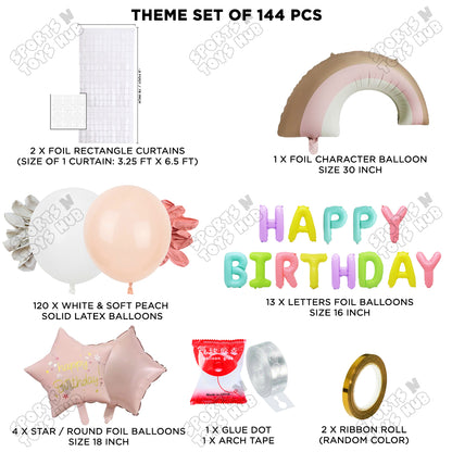 Pastel Pink Matte Color Rainbow Set With Happy Birthday Foil Letter Balloon Arch Theme