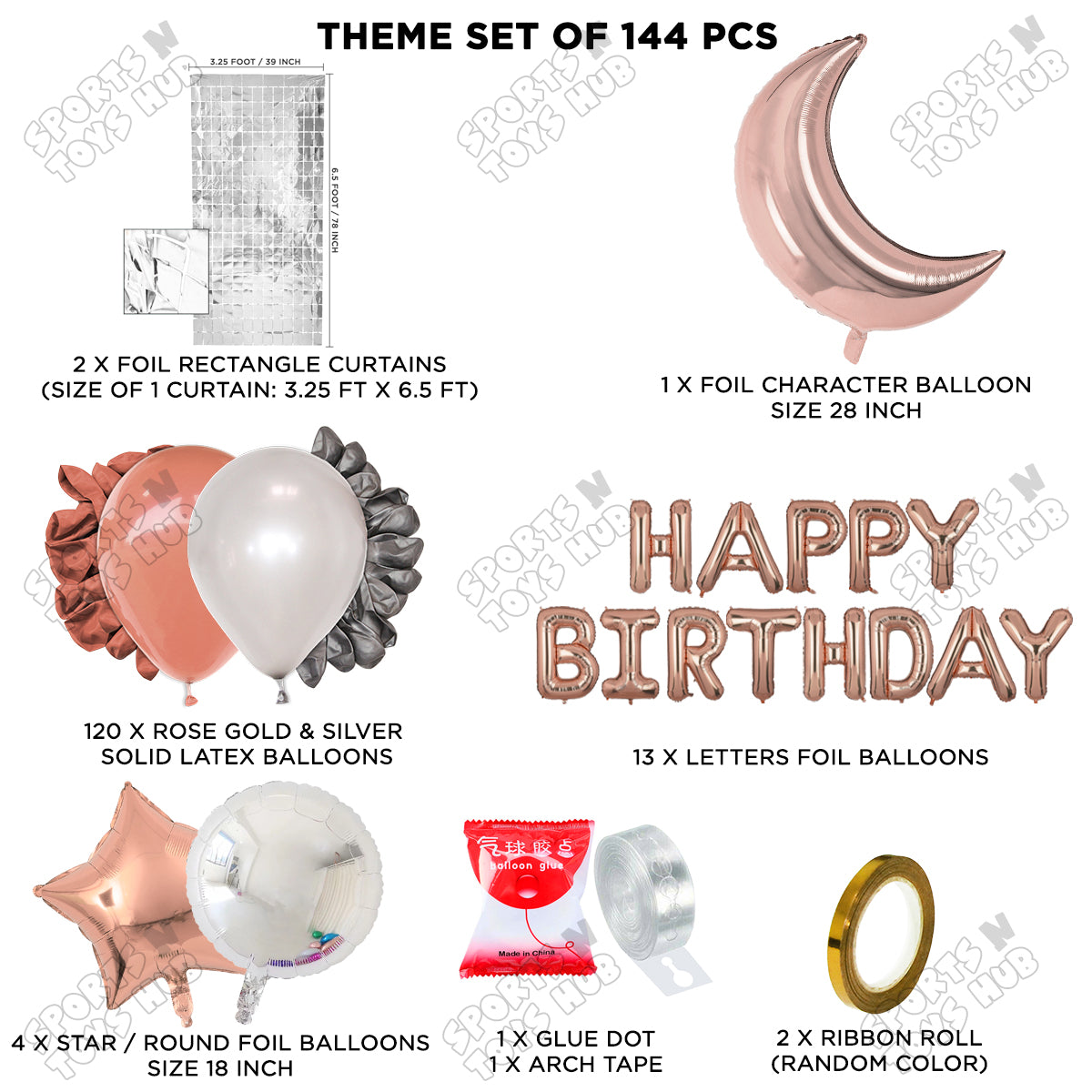 Crescent Moon Rosegold Color Foil Balloon Set With Happy Birthday Foil Letter Balloon Arch Theme