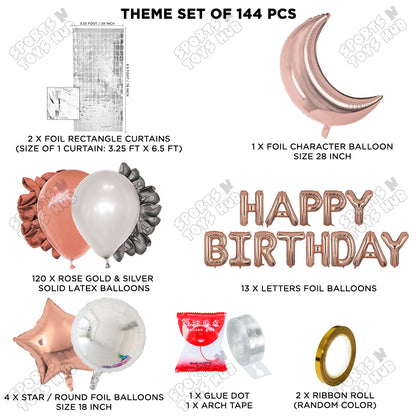 Crescent Moon Rosegold Color Foil Balloon Set With Happy Birthday Foil Letter Balloon Arch Theme