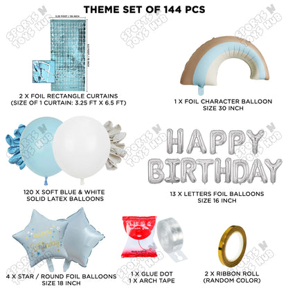 Pastel Blue Matte Color Rainbow Set With Happy Birthday Foil Letter Balloon Arch Theme