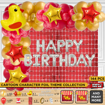 Chick Cartoon Foil Balloon Stand Set With Happy Birthday Foil Letter Arch Theme