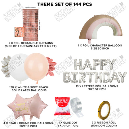 Pastel Pink Matte Color Rainbow Set With Happy Birthday Foil Letter Balloon Arch Theme
