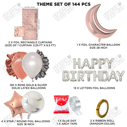 Crescent Moon Rosegold Color Foil Balloon Set With Happy Birthday Foil Letter Balloon Arch Theme
