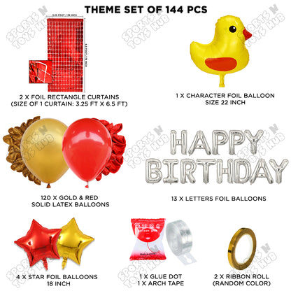 Chick Cartoon Foil Balloon Stand Set With Happy Birthday Foil Letter Arch Theme