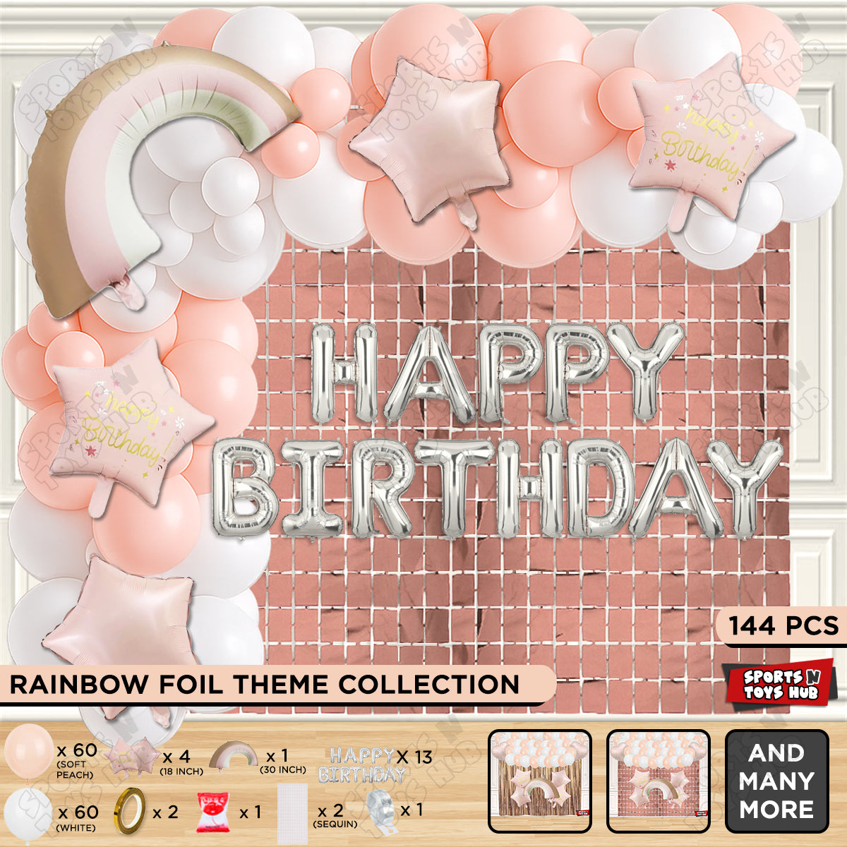 Pastel Pink Matte Color Rainbow Set With Happy Birthday Foil Letter Balloon Arch Theme