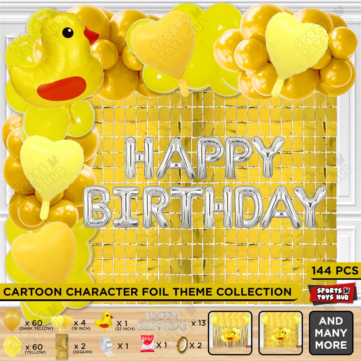 Pastel Color Chick Cartoon Foil Balloon Stand Set with Happy Birthday Foil Letter Arch Theme