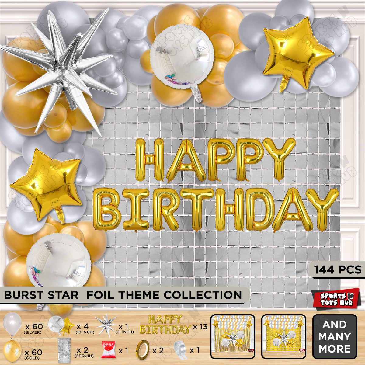 Brust Star Gold Color Foil Balloon Set With Happy Birthday Foil Letter Balloon Arch Theme