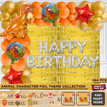 Dino Orange Color Foil Balloon Set With Foil Letter Balloon Arch Theme