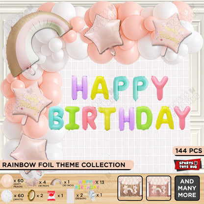 Pastel Pink Matte Color Rainbow Set With Happy Birthday Foil Letter Balloon Arch Theme