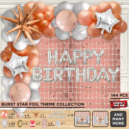 Brust Star Rose Gold Color Foil Balloon Set With Happy Birthday Foil Letter Balloon Arch Theme