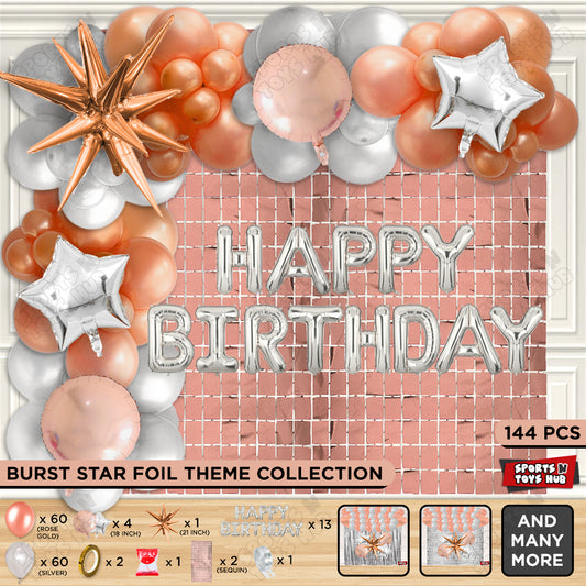 Brust Star Rose Gold Color Foil Balloon Set With Happy Birthday Foil Letter Balloon Arch Theme