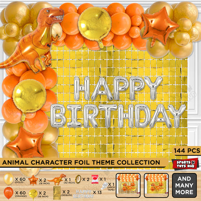 Jumbo T-Rex Orange Dino Foil Letter Balloon Arch Theme