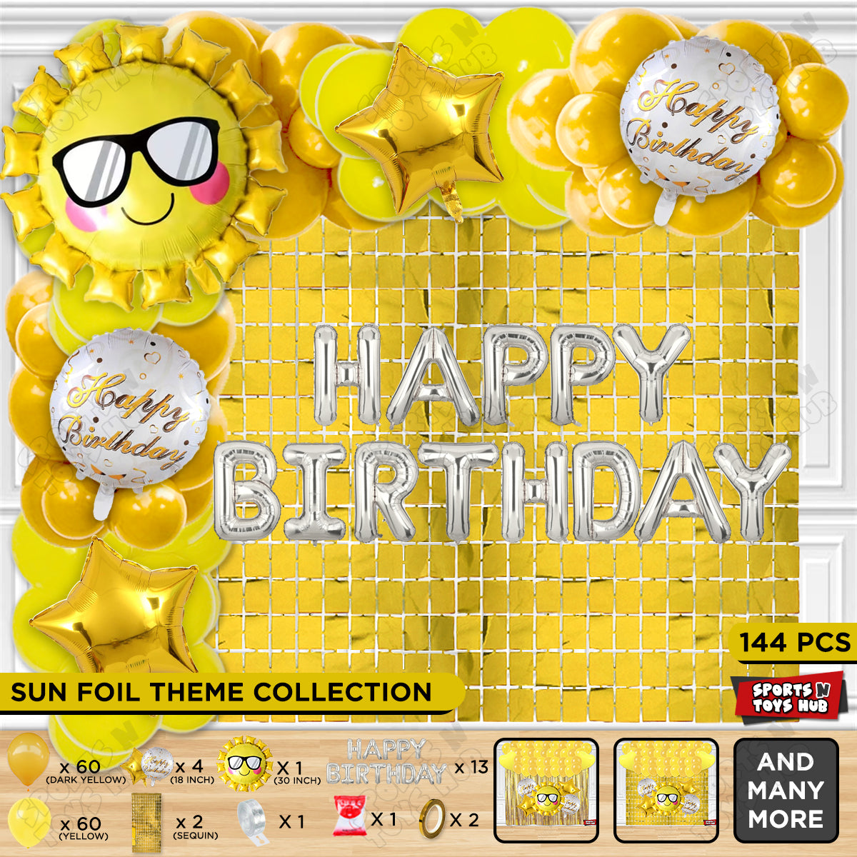 Smart Sun Foil Balloon Set With Happy Birthday Foil Letter Balloon Arch Theme