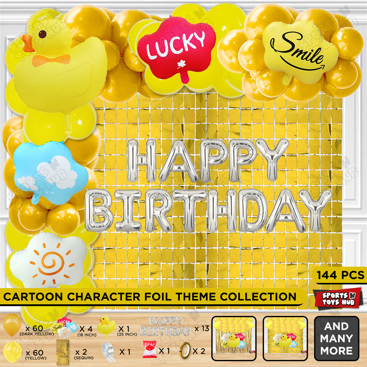 Cartoon Duck Character Theme Foil Balloon Set With Happy Birthday Foil Letter Arch Theme