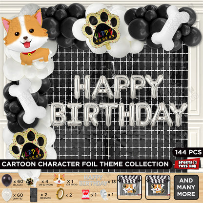 Dog Puppy Cartoon Foil Balloon Set Pack of 5 with Happy Birthday Foil Letter Arch Theme – Cute Birthday Party Decorations for Kids & Girls