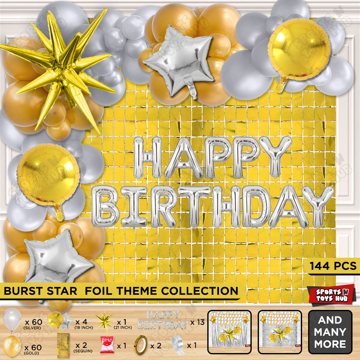 Brust Star Gold Color Foil Balloon Set With Happy Birthday Foil Letter Balloon Arch Theme