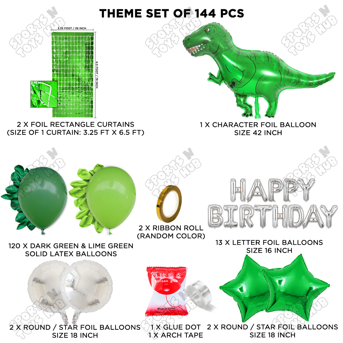 Jumbo T-Rex Green Dino Foil Letter Balloon Arch Theme