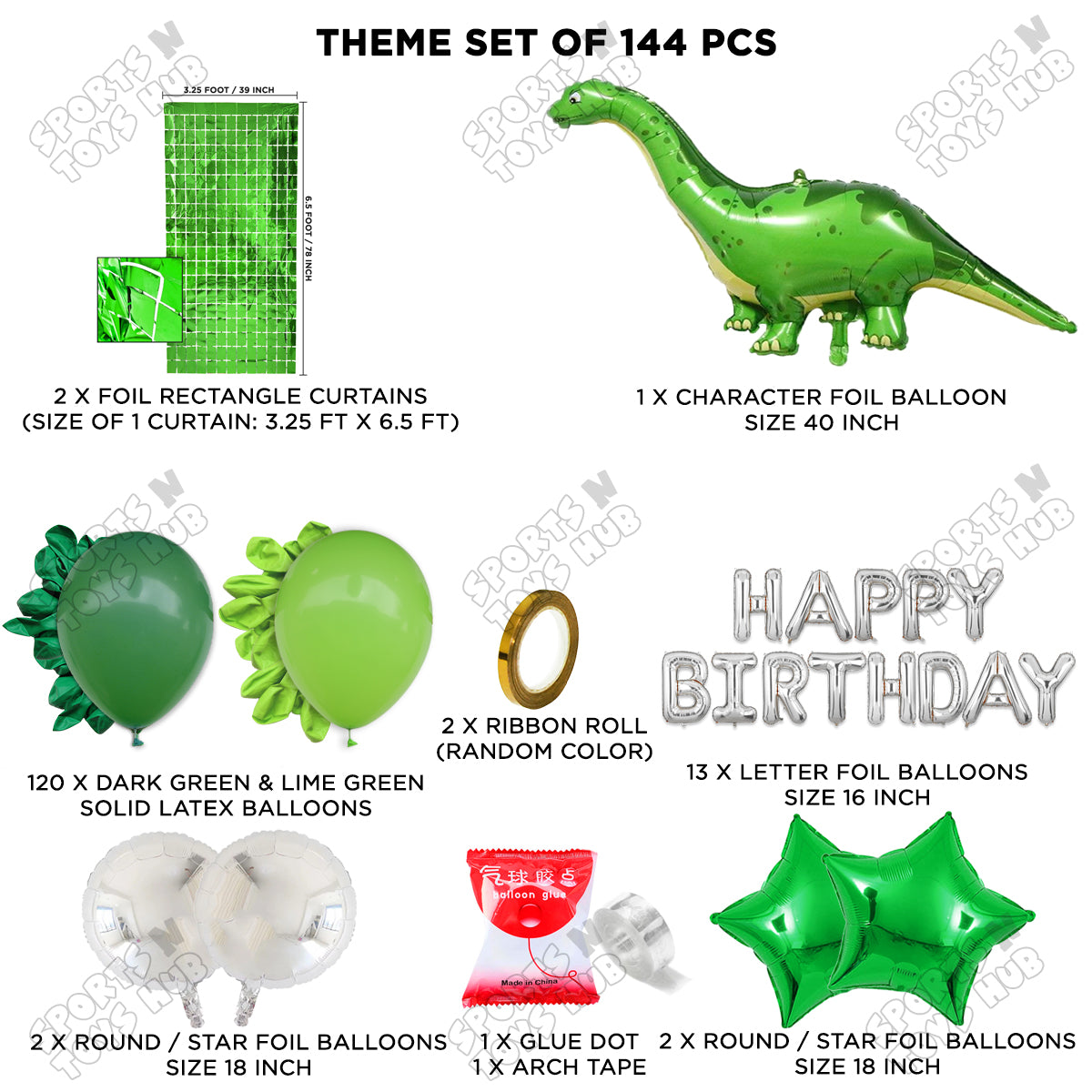 Jumbo Apatosaurus Green Dino Foil Letter Balloon Arch Theme