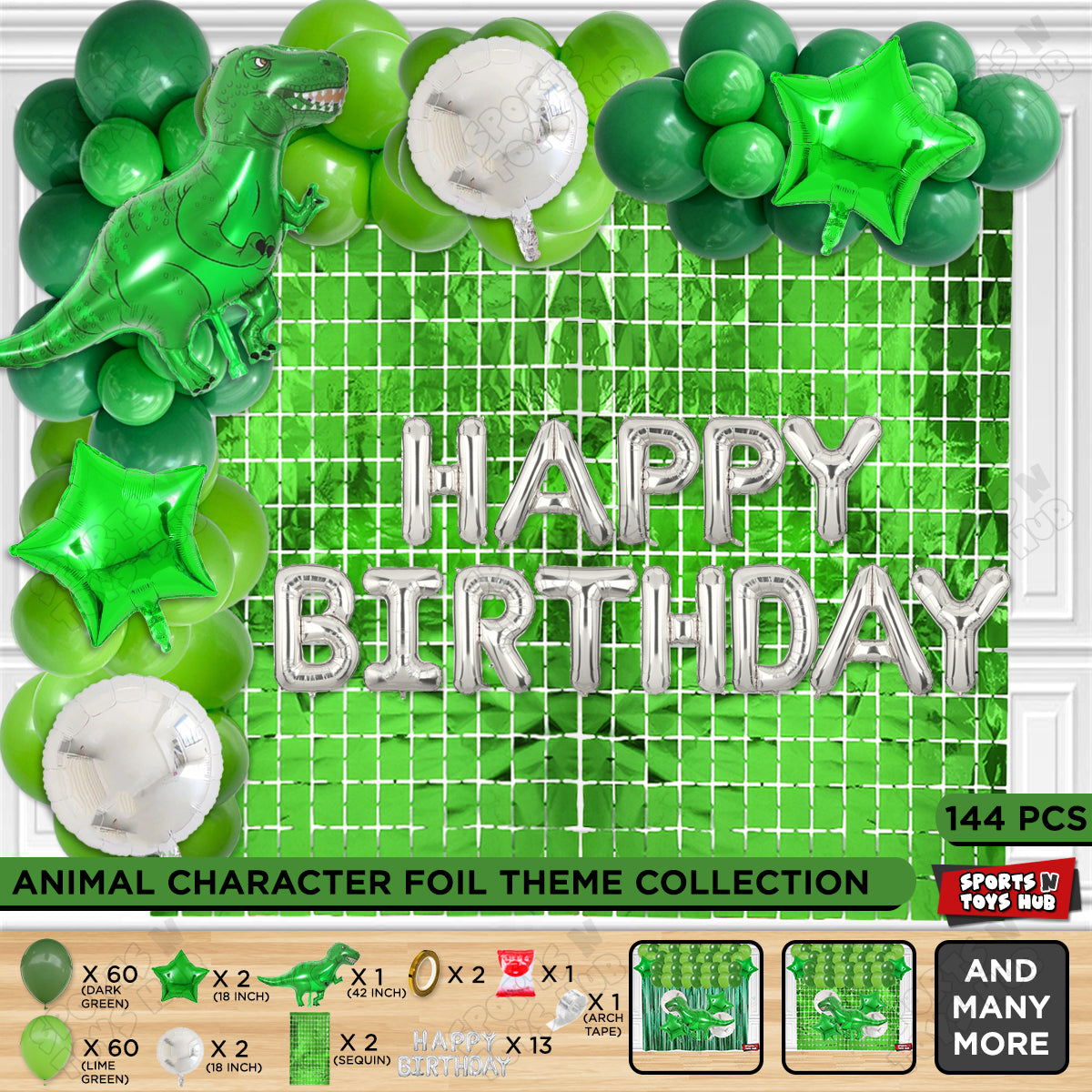 Jumbo T-Rex Green Dino Foil Letter Balloon Arch Theme