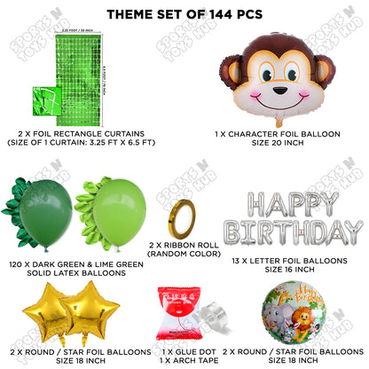 Jungle Safari Monkey Face Foil Balloon Set With Happy Birthday Foil Letter Arch Theme