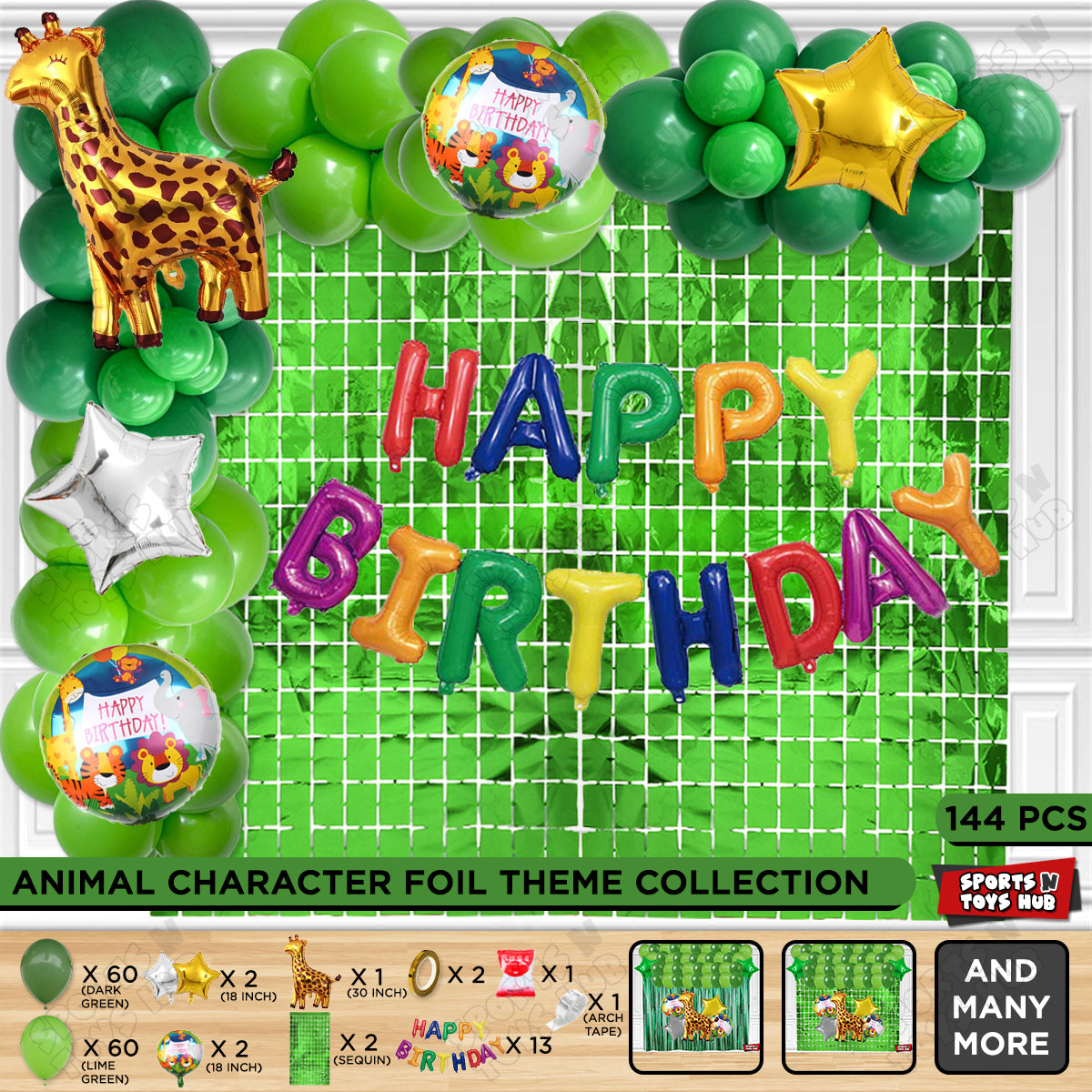 Giraffe Jungle Safari Foil Balloon With Happy Birthday Foil Letter Arch Theme
