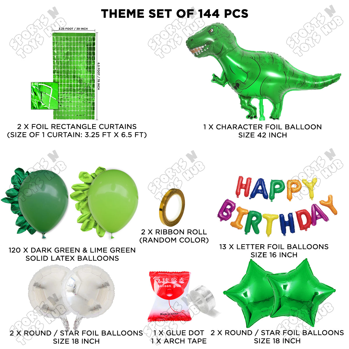 Jumbo T-Rex Green Dino Foil Letter Balloon Arch Theme