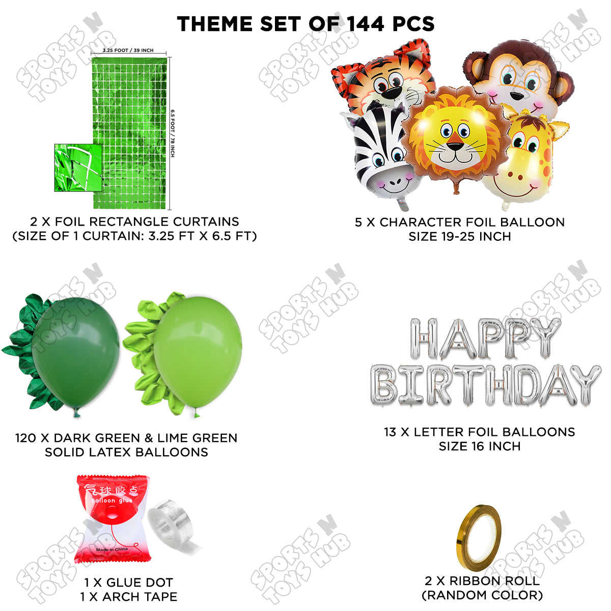 Jungle Safari Animal Character Foil Balloon Set With Happy Birthday Foil Letter Theme
