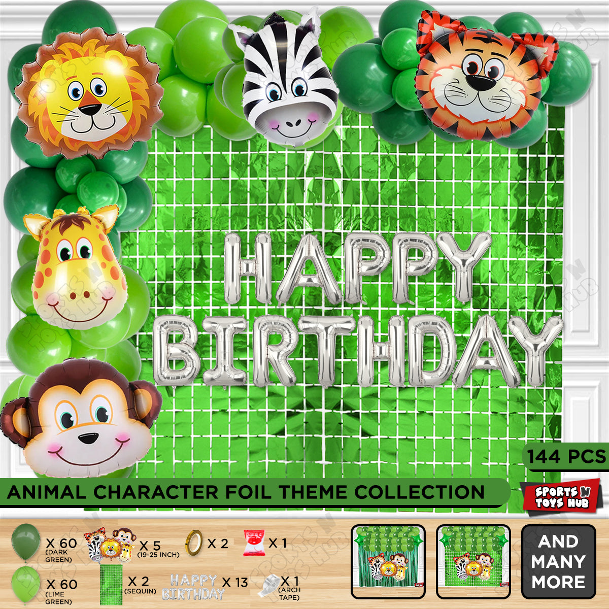Jungle Safari Animal Character Foil Balloon Set With Happy Birthday Foil Letter Theme
