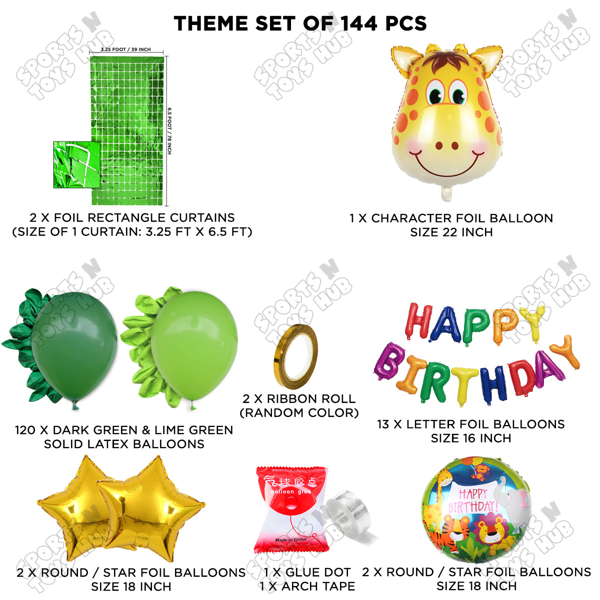 Giraffe Face Jungle Safari Foil Balloon With Happy Birthday Foil Letter Arch Theme