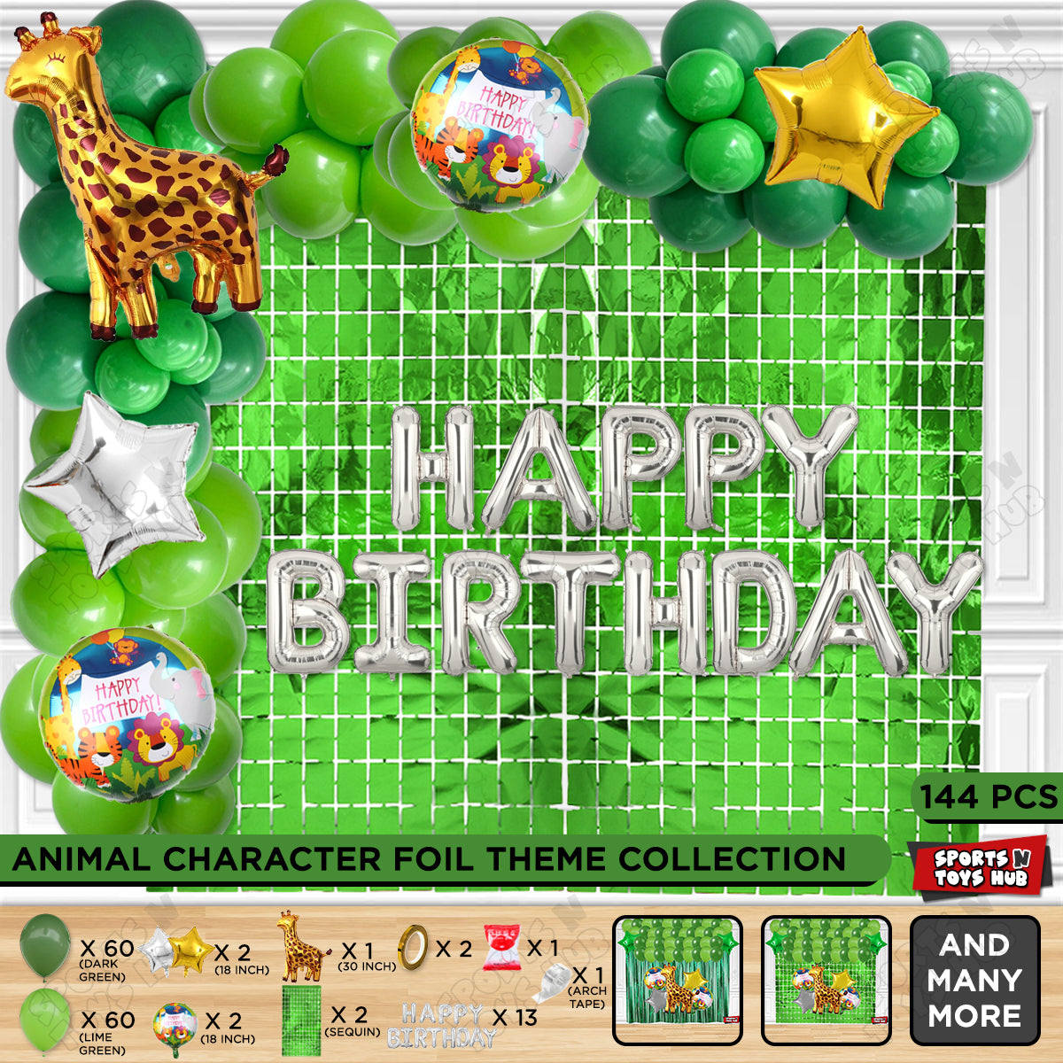 Giraffe Jungle Safari Foil Balloon With Happy Birthday Foil Letter Arch Theme