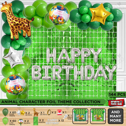 Giraffe Jungle Safari Foil Balloon With Happy Birthday Foil Letter Arch Theme