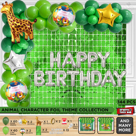 Giraffe Jungle Safari Foil Balloon With Happy Birthday Foil Letter Arch Theme