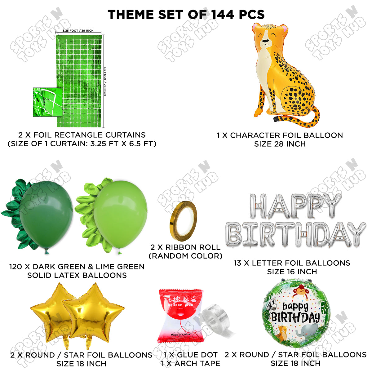 Jungle Safari Leopard Foil Balloon Set With Happy Birthday Foil Letter Arch Theme