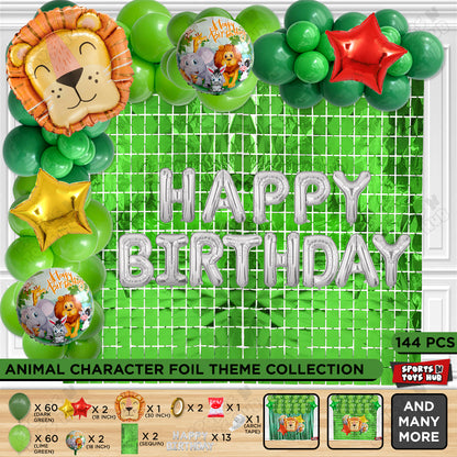 Lion Jungle Safari Foil Balloon With Happy Birthday Foil Letter Arch Theme