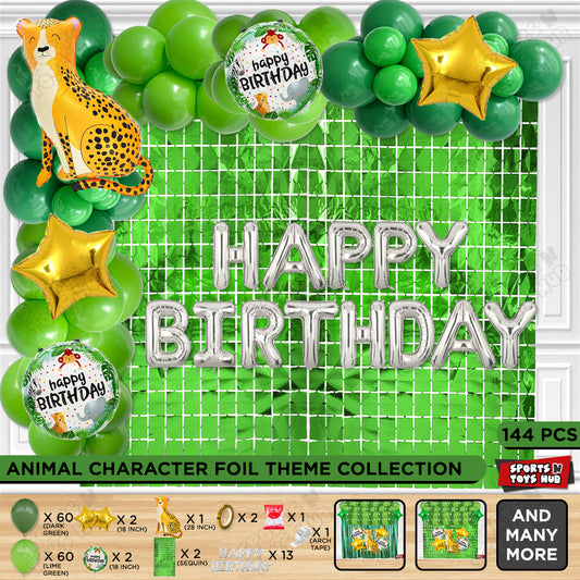 Jungle Safari Leopard Foil Balloon Set With Happy Birthday Foil Letter Arch Theme