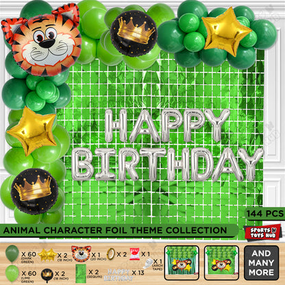 Tiger Jungle Safari Foil Balloon With Happy Birthday Foil Letter Arch Theme