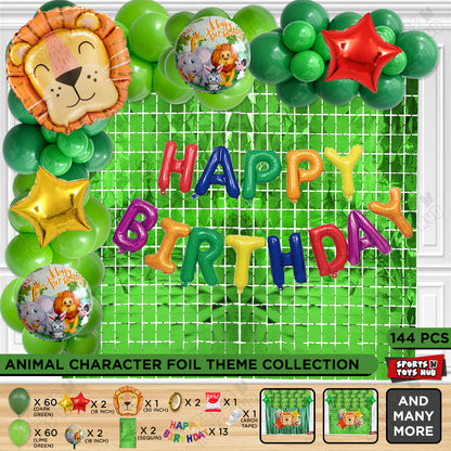 Lion Jungle Safari Foil Balloon With Happy Birthday Foil Letter Arch Theme